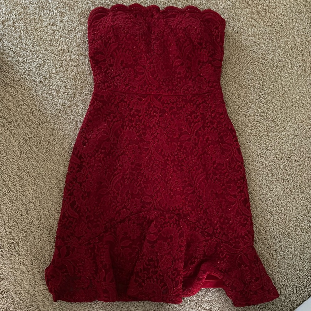City Vibe Red Strapless Mini dress with built in bra